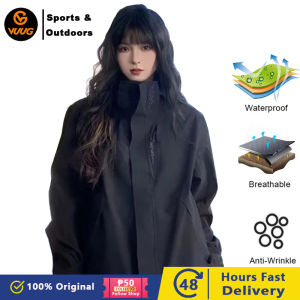VUUG Women Jackets Plain Color Detachable Hood Casual Windbreakers Adjustable Drawstring Windproof Quality Jackets（M-2XL）