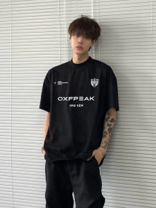 เสื้อยืดแขนสั้นคอตตอนแท้ 260 กรัม สีดำ ทรงหลวม สำหรับผู้ชาย แฟชั่นฤดูร้อน ลำลอง เอวสูง สไตล์อเมริกัน แบรนด์เทรนด์