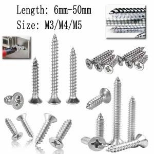 5-100pcs M3 M4 M5 304 Stainless steel Cross recessed countersunk Flat head tapping screws Wood Screw