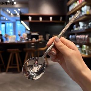 【NN74】Stainless Steel Round Spoon Net Red Golden Dinner Long Handle Stirring Dessert Spoons For Kitchen Accessories Gadgets[J]