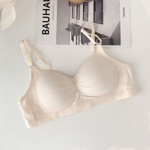 Pure Cotton Japanese Style Gathered Chest Bra for Young Women Thin Mold Cup No Steel Ring Anti-Sagging Underwear