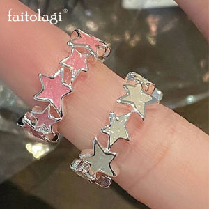 Y2K Pink Star Rings For Women Kpop Enamel Pentagram Open Ring Korean Harajuku Aesthetic Geometric Egirl Rings Party Jewelry
