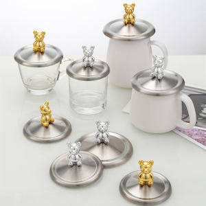 Stainless Steel Dustproof Cup Lid Water Cup Lid round Tea Cup Lid Bowl Lid Cartoon Bear Lid Mug Cup Lid Multi-caliber