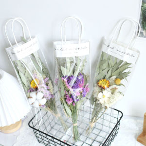 【Free Shipping】Flowers Transparent PVC Bag Simple Valentines Day Rose Gift Handbag Bouquet Packaging Bag