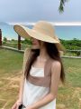 Summer Womens Sun Ultra Large Brim Foldable Sunscreen Beach Vacation Hat Casual round Top Youth Suitable Butterfly Knot. 