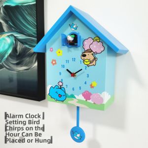 SHIYINBEIBI | Cartoon Children Silent Pendulum Bird Chiming Wall Clock