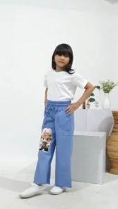 celana kulot jeans boneka labubu 3D anak perempuan bisa nyala usia 5-12 tahun