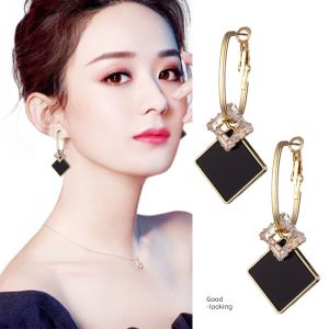 Black Square Hook Earrings Fashionable Pure Silver Stylish Ear Jewelry Elegant And Sophisticated Dangle Earrings for Women
