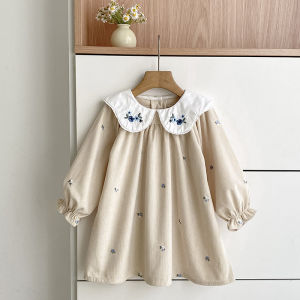 Baby Princess Girl Sisters Dress Embroidered Bow Beige 0-6Yrs Baby Long Sleeve Dress Toddler Infant Girl Clothes Kids Outfits