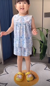 Girls Sleeveless pyjamas set Kids Ice Silk Pajama Set Girl Kuromi Sleepwear Children doll collar pajamas my melody C141