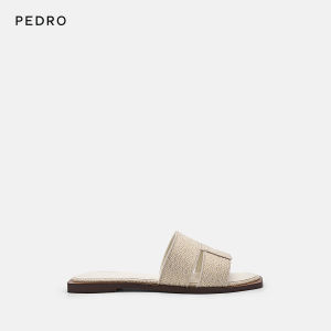 Pedro Gold Woven Flat Heel Sandals Square Toe Upgraded Version of PW1-66300077-1 Simple Style Casual Summer Slippers for Women