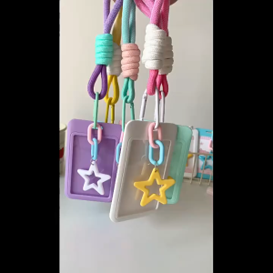 Star Card Cover Plastic Kpop Card Holder Sliding Cover Star Pendant Photos Protective Cover with Lanyard DIY Card Cover