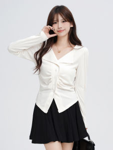 plus Size Womens Long Sleeve T-Shirt Autumn Base Shirt Fashionable Age-Defying Design Belly Covering Shoulder-Length Polo Neck