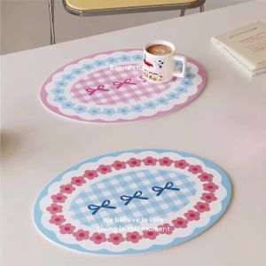 Cute Oval Heat Resistant Placemat INS Oil-Proof Waterproof PU Leather Dining Room Table Mats Kitchen Tableware Bistro Bar Home