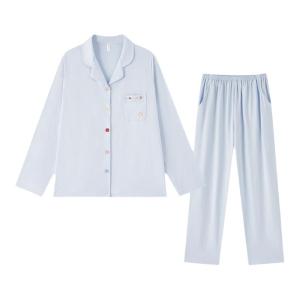 BE | Cotton Summer Sleepwear Set Thin Long Sleeve and Pants Wearing Out