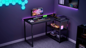 OffiGo 120CM/100CM L-Shaped Gaming Desk with Reversible Shelves for Home Office