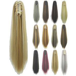 Soowee 15 Colors Straight Clip In Hairpiece Hair Extensions Blonde Gray Little Pony Tail Synthetic Hair Claw Ponytail