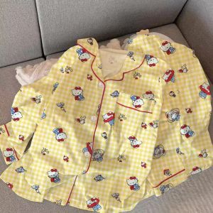 Sanrio Hello Kitty Pajama Set Anime Women Cute Cartoon Print Soft Sleepwear Long Sleeve Top and Pants Homewear Nightwear Suit