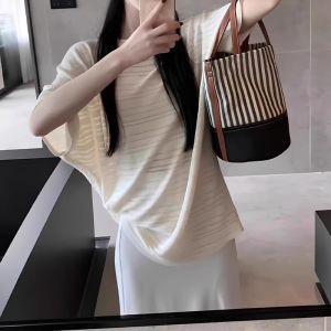 YUEZHONGWEI | Loose Fit French Style Half Sleeve T-Shirt Women Summer Ice Silk Knitted Short Sleeve Top Comfortable Breathable Casual Tee