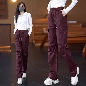 Quần Ống Rộng Lưng Chun Cho Nữ Mùa Xuân Thu 2025 Quần Dài Thường Ngày Nhiều Túi Thể Thao Quần Ống Đứng Quần Ống Rộng
