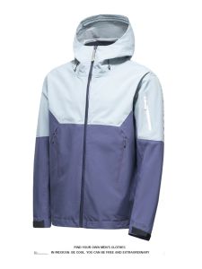 Mens Outdoor Climbing Jacket Three-Proof Hooded Color Block Design Spring Autumn Seasonal Windbreaker Casual Hiking Clothes