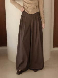 Cantonstory | Vintage Brown Design High Waist Slim Fit Straight Leg Casual Pants