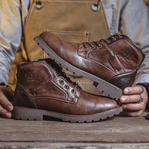 EsHi Genuine Leather Mens Boots Fashion Mens Casual Leather Shoes British Style Men Boots High Quality Shoes for Men Big Size 39-45 46 47 48