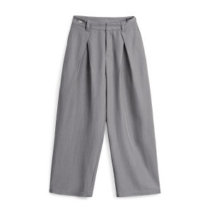 MADEN | Quần Tây Nữ Mỏng Rộng Phong Cách Retro Xám Dài Thu
