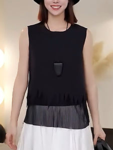 QINGNAER | Large Size Elegant Black Ruffled French Style Sleeveless Waistcoat