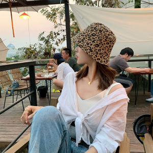 【WJ】Fashion Leopard Print Fisherman Hat Rretro Double-sided Sun Protection Hat for Womens