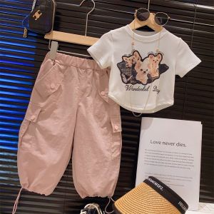 Girls Summer Thin Work Pants Mosquito Proof Childrens Clothing Baby Cotton Elastic Waist Long Trousers Sport Style Kids Outfits