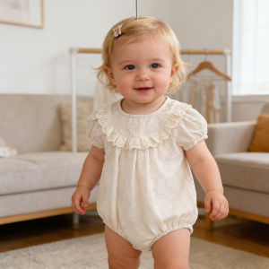 2026 Summer New Baby Clothes 0-24M Girls Baby Romper Clothes Sweet Embroidered Short Sleeved Style Peter Pan Collar Romper