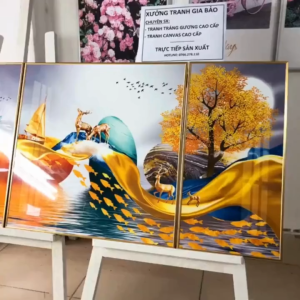 Bộ 3 Tranh Treo Phòng Khách Song Công Tráng Gương - Decor phong thuỷ ý nghĩa Mang May Mắn Phát Tài Cho Gia Chủ