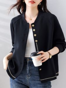 September Mo Ink Black Classic Style Air Cotton Baseball Uniform Outwear Womens Short Autumn Wear Loose plus Size Womens Clothes Top