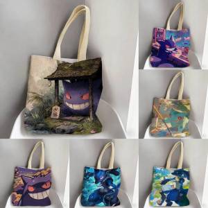 Bandai | Pokemon Johto Region Storage Bags Tote Bag Travel Summer Beach Shoulder Bag Reusable Grocery Shopping Bag Anime Artwork
