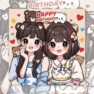 Diamond Painting Birthday Joy DIY Cartoon High Aesthetic Bé Gái Best Friend Handmade with Frame round Diamond Stick Small Gift