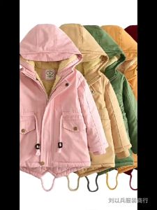 Áo parka cho bé gái lót lông 1-7 tuổi dây thít eo và gấu hàng xuất khẩu dáng khỏe khoắn thời trang