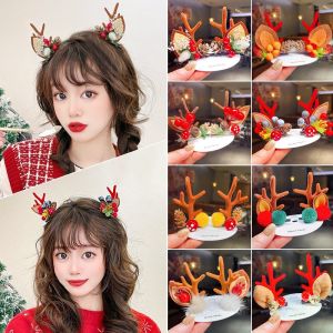 2Pcs Christmas Antler Bow Hair Clips Women Girls New Year Cosplay Party Headress Kids Christmas Gift