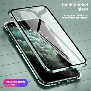 szhaiyu | 360° Full Protection Metal Magnetic Phone Case For IPhone 13 14 15 16 17 Pro Max Plus Double-Sided Glass HD clear Cover