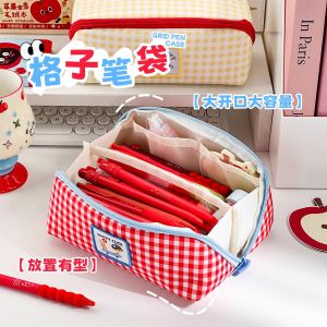 Hộp Đựng Bút Chì Dung Tích Lớn Cho Học Sinh Hộp Đựng Đồ Dùng Văn Phòng Phẩm Cho Nữ Hộp Đựng Bút Chì Bằng Vải Oxford Họa Tiết Kẻ Caro