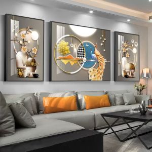 Diamond Painting Full Diamond New Three-Piece Painting Rich and Safe Peacock Accessible Luxury Living Room Bright Crystal Cross Stitch Handmade Rhinestone