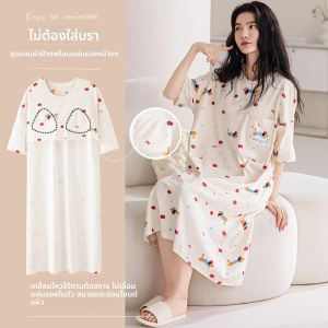 MiiOW | ชุดนอนแขนสั้นผ้าฝ้ายแท้ฤดูร้อนสำหรับผู้หญิง Catman ชุดอยู่บ้านแขนสั้นบางแบบฤดูร้อน ชุดนอนแบบสวมหัว
