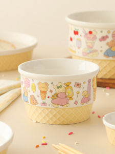 ชามทานเชอร์รี่สไตล์ญี่ปุ่น ชามทานเชอร์รี่ลายการ์ตูน ชามทานเชอร์รี่แบบมีขอบขนาดเล็ก ชามทานเชอร์รี่สำหรับใช้ในบ้าน