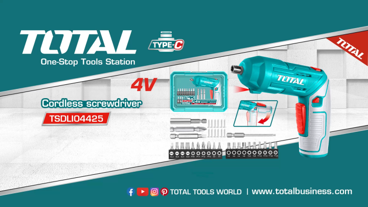 TOTAL ไขควงแบตเตอรี่ ไขควงไร้สาย 4V 4Nm รุ่น TSDLI0442 TSDLI04425 | ไฟ LED ทำงานในตัว