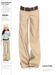 Quần Dài Thường Ngày Cạp Thấp Màu Kaki Cho Nữ Mùa Xuân 2025 Quần Dài Công Sở Đa Năng Cho Nữ Dáng Rộng Thoải Mái