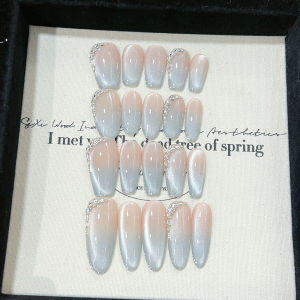 Handmade Sea Salt Ice Crystal French Cat Eye Nail Art Gentle Color Series Ice Transparent Grey Blue Gradient White Enhancing Fairy Atmosphere