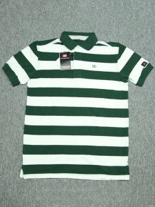 Export American Style Men Pure Cotton Polo Shirt Business Casual Classic Horizontal Pattern Polo Shirt Summer Lapels Short Sleeve T-shirt