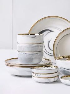 Piring MARBLE SET ISI 18pcs Set Piring Mangkuk Marble Hampers