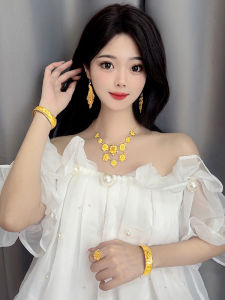 Wedding Necklace Set Sand Gold Three Golden Wedding Celebration Female Model Jewelry Alloy Plated Silver Plated Gold Boxed