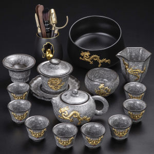 High-End Entry Lux Black Ice Dapple Kung Fu Tea Set Suit Gift Box For Home Office Reception Ceramic Teapot Tureen